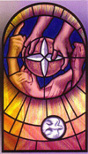 A stained glass window depicting The Eucharist